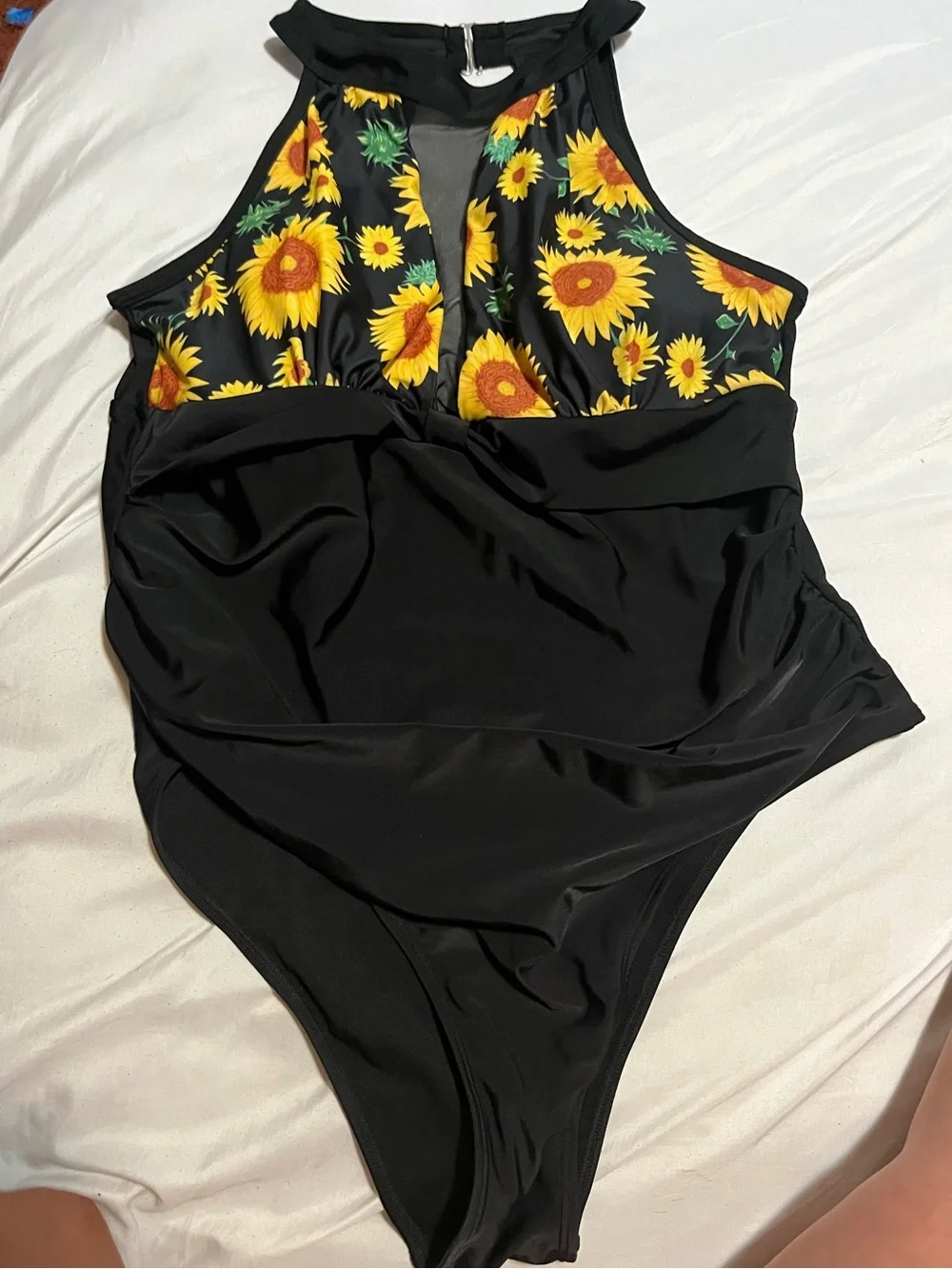SHEIN Black One-Piece Swimsuit with Sunflower Print Panel-brand new
